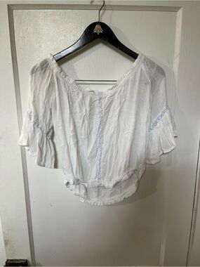 True Destiny White Boho Off The Shoulder Blouse Lace Trim Size XL EUC